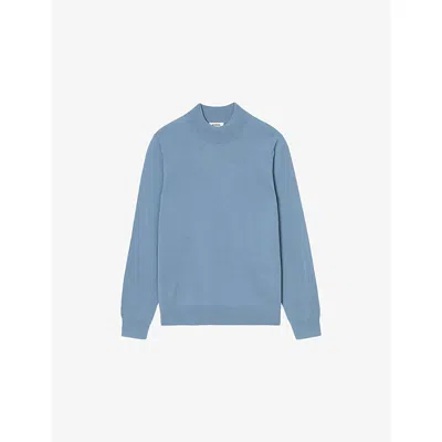 Sandro Mens Chambray High-neck Regular-fit Wool Jumper In Blue