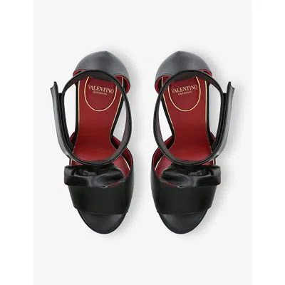 Valentino Embellished Rose Leather Sandals In Black