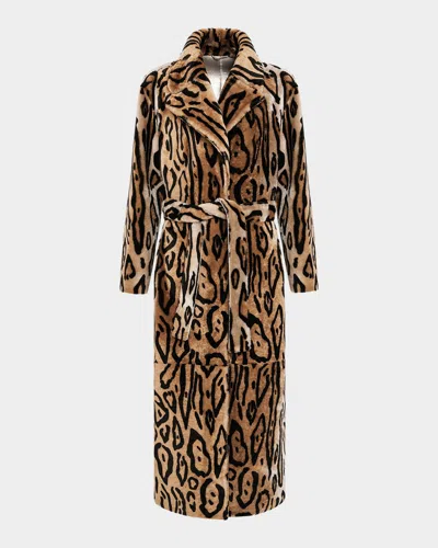 Gorski Reversible Ocelot-print Shearling Lamb Coat With Belt In Animal Print