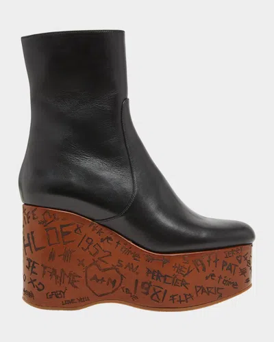 Chloé Graphic Print Ankle Boots With Platform Sole In Black