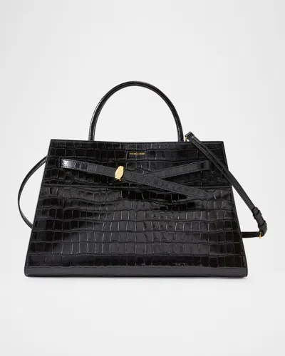 Veronica Beard Dash Belted Croc-embossed Leather Shoulder Bag In Pattern