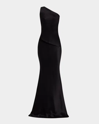 Sergio Hudson One-shoulder Bias Silk Gown In Black