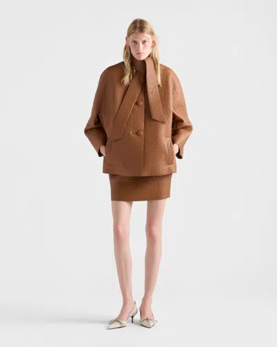 Prada Nappa Leather Jacket With Scarf In Brown