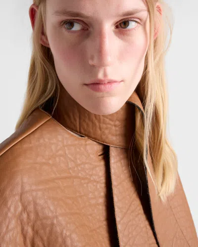 Prada Nappa Leather Jacket With Scarf In Brown