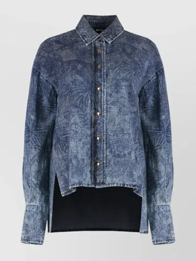 Just Cavalli Denim Shirt Featuring Asymmetrical Hem In Blue