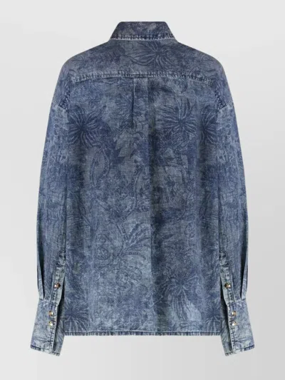 Just Cavalli Denim Shirt Featuring Asymmetrical Hem In Blue