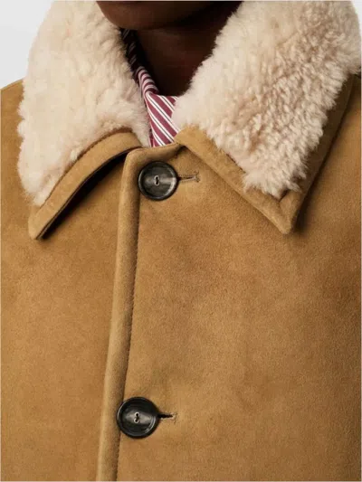 Ami Alexandre Mattiussi Shearling Leather Outerwear Featuring Pockets In Brown