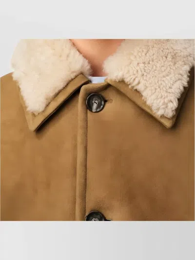 Ami Alexandre Mattiussi Shearling Leather Outerwear Featuring Pockets In Brown