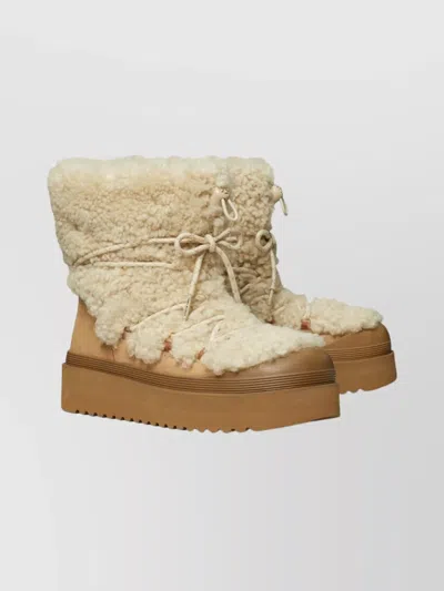 Tory Burch Cozy Shearling Ankle Boots Platform Sole In White