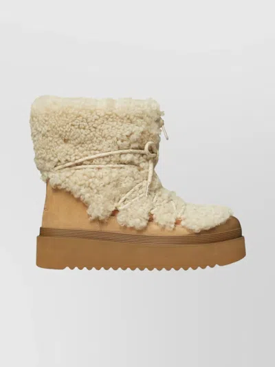 Tory Burch Cozy Shearling Ankle Boots Platform Sole In White