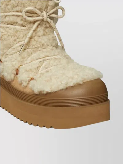 Tory Burch Cozy Shearling Ankle Boots Platform Sole In White