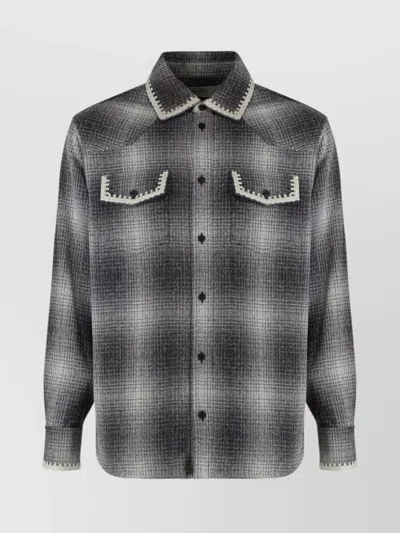 Golden Goose Wool Blend Long Sleeve Checked Shirt In Gray