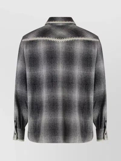 Golden Goose Wool Blend Long Sleeve Checked Shirt In Gray
