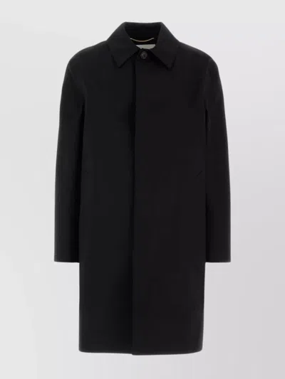 Saint Laurent Long Single-breasted Coat Featuring Side Pockets In Black