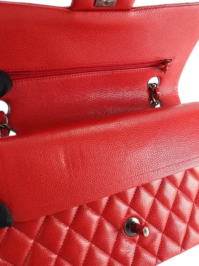 Pre-owned Chanel 2015-2016 Medium Classic Caviar Double Flap Shoulder Bag In Red