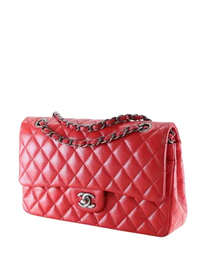 Pre-owned Chanel 2015-2016 Medium Classic Caviar Double Flap Shoulder Bag In Red