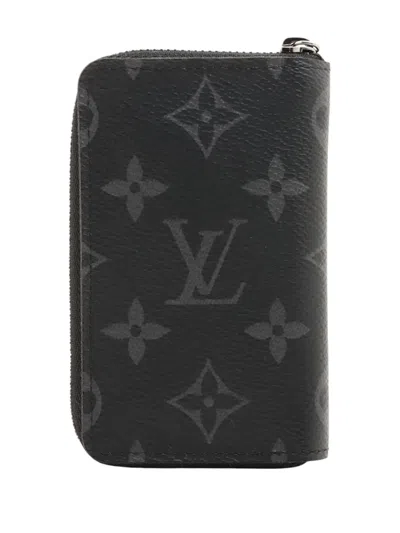 Pre-owned Louis Vuitton 2021-2025 Monogram Eclipse Vertical Zippy Purse Coin Pouch In Black