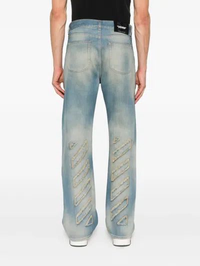 Off-white Blue Diagonal Raw Patch 90s Skate Jeans In Blue