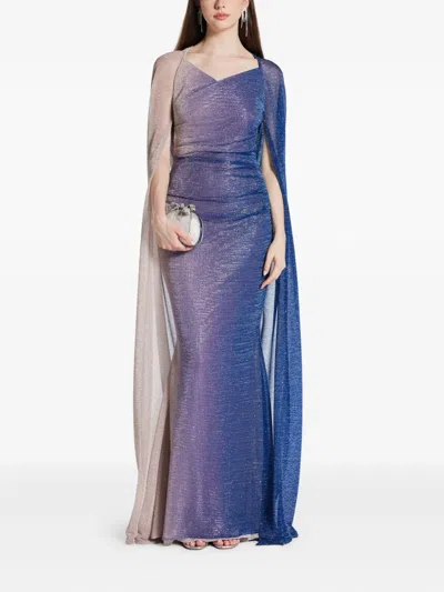 Talbot Runhof Voile Gown Dress In Blue