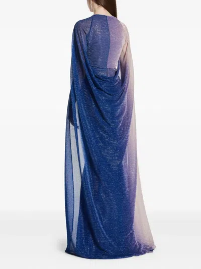 Talbot Runhof Voile Gown Dress In Blue