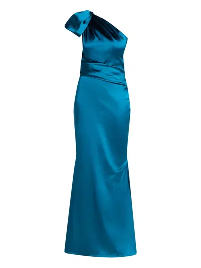 Talbot Runhof Duchesse Satin One-shoulder Gown In Blue