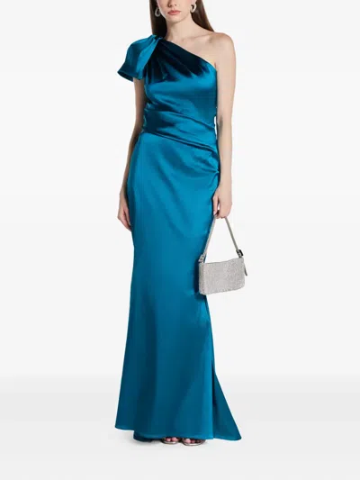 Talbot Runhof Duchesse Satin One-shoulder Gown In Blue