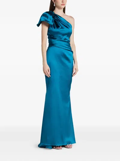 Talbot Runhof Duchesse Satin One-shoulder Gown In Blue