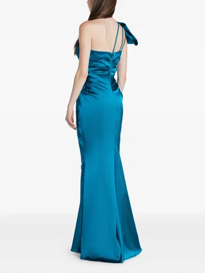 Talbot Runhof Duchesse Satin One-shoulder Gown In Blue