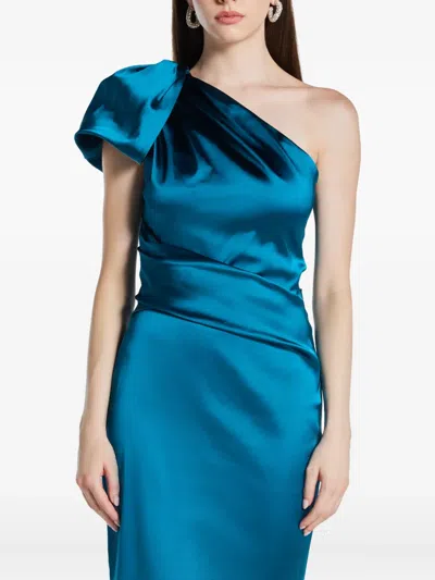 Talbot Runhof Duchesse Satin One-shoulder Gown In Blue