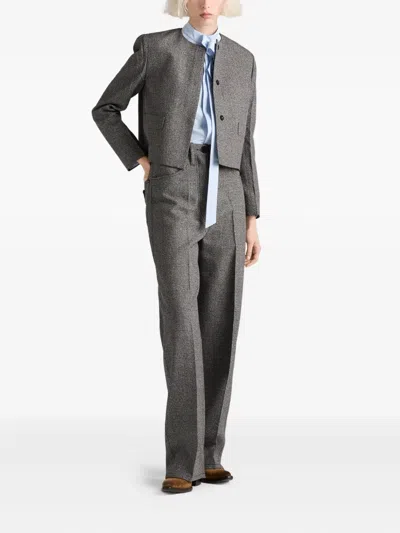 Prada Cotton-wool Prince Of Wales Tailored Trousers In Gray