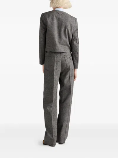 Prada Cotton-wool Prince Of Wales Tailored Trousers In Gray