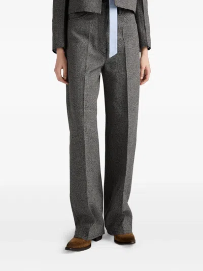 Prada Cotton-wool Prince Of Wales Tailored Trousers In Gray