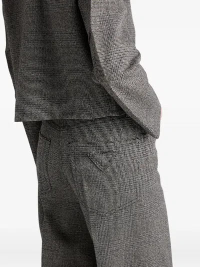 Prada Cotton-wool Prince Of Wales Tailored Trousers In Gray