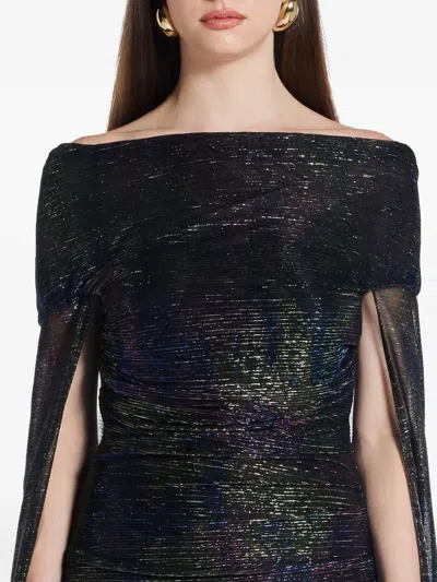 Talbot Runhof Metallic Off-the-shoulder Cape Gown In Blue