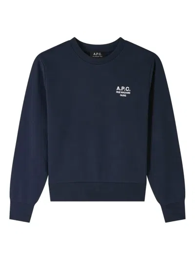 Apc Cropped Black Long-sleeved Sweatshirt With Ribbed Cuffs In Blue