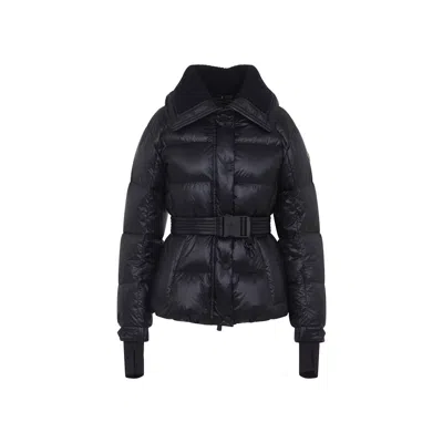 Moncler Puffer Jacket With Belted Waist And High Collar In Black