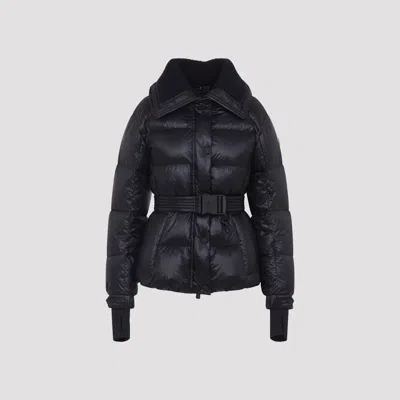Moncler Puffer Jacket With Belted Waist And High Collar In Black