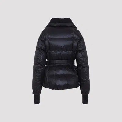 Moncler Puffer Jacket With Belted Waist And High Collar In Black