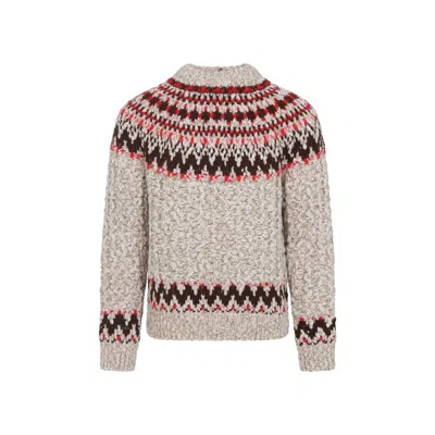 Moncler Jacquard Wool Blend Sweater With Geometric Pattern In Neutral