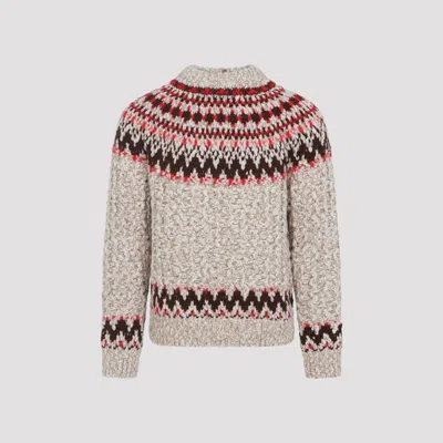 Moncler Jacquard Wool Blend Sweater With Geometric Pattern In Neutral