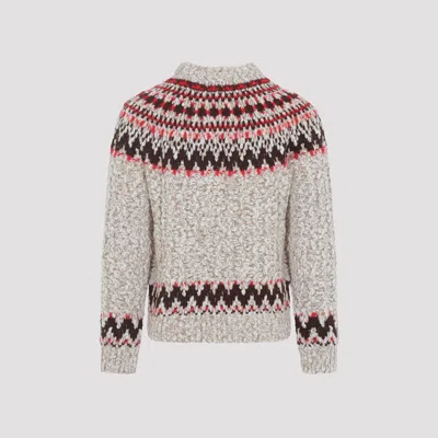 Moncler Jacquard Wool Blend Sweater With Geometric Pattern In Neutral