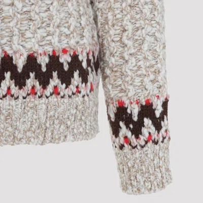 Moncler Jacquard Wool Blend Sweater With Geometric Pattern In Neutral