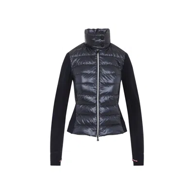 Moncler Quilted Vest-style Cardigan With High Neck And Feather Padding In Black