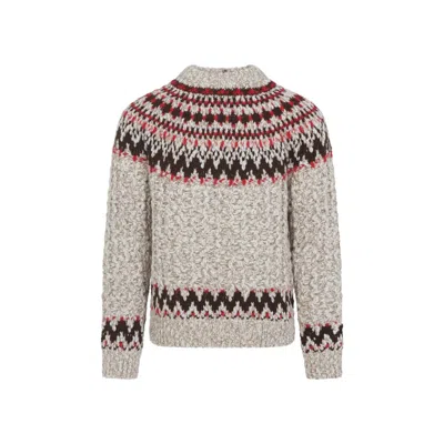 Moncler Jacquard Wool Blend Sweater With Geometric Pattern In Gray