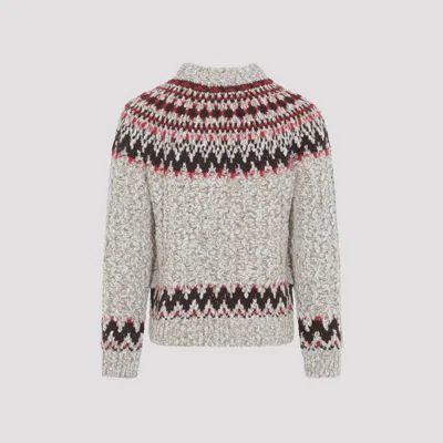 Moncler Jacquard Wool Blend Sweater With Geometric Pattern In Gray