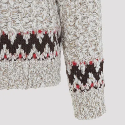 Moncler Jacquard Wool Blend Sweater With Geometric Pattern In Gray