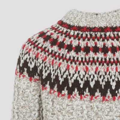 Moncler Jacquard Wool Blend Sweater With Geometric Pattern In Gray