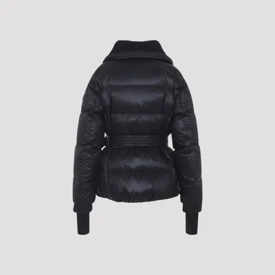 Moncler Puffer Jacket With Belted Waist And High Collar In Blue