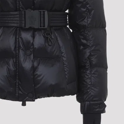 Moncler Puffer Jacket With Belted Waist And High Collar In Blue