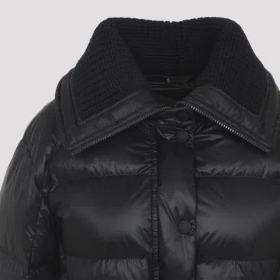 Moncler Puffer Jacket With Belted Waist And High Collar In Blue